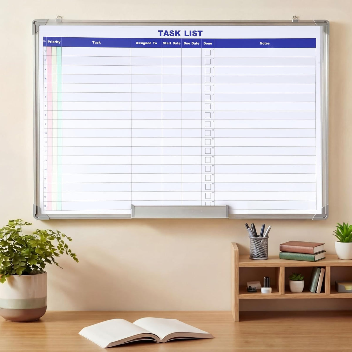 Lincia Large Dry Erase Task List 36 x 24 Inch Planner White Board