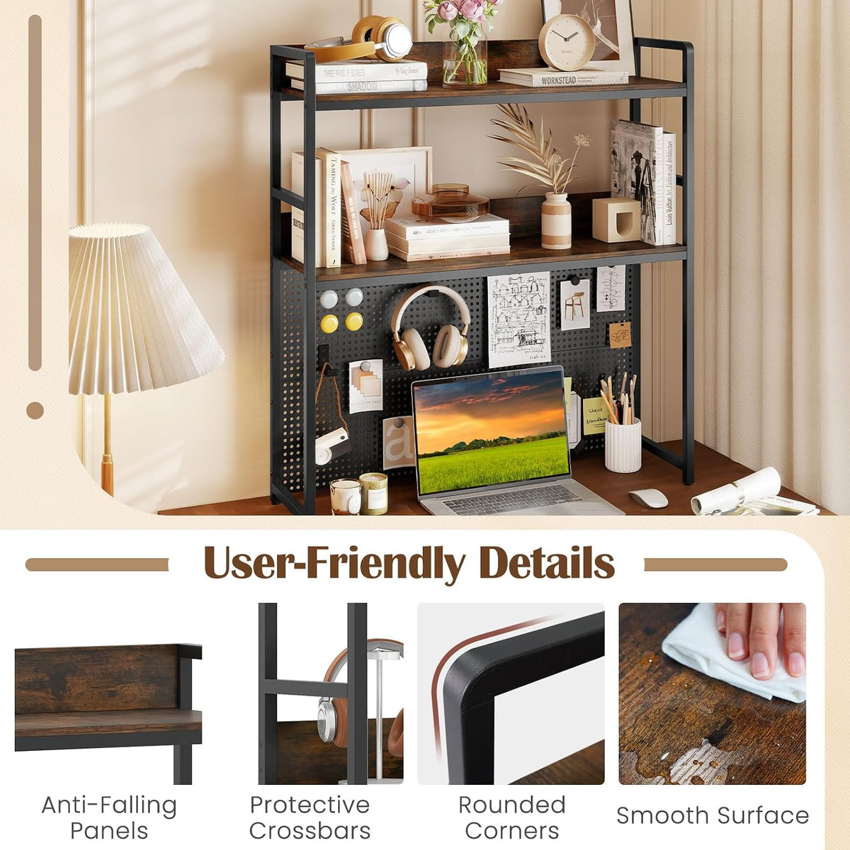 GIANTEX Desktop Bookshelf, 2-Tier Desk Hutch Dorm with Pegboard for up to 32&...