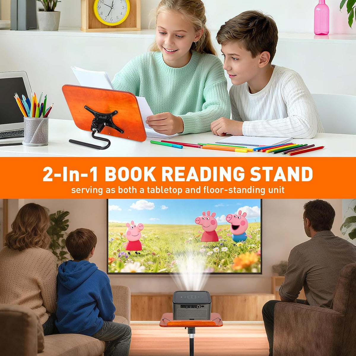 2-in-1 Floor Standing Book Stand, Foldable Book Holder for Reading with Page ...