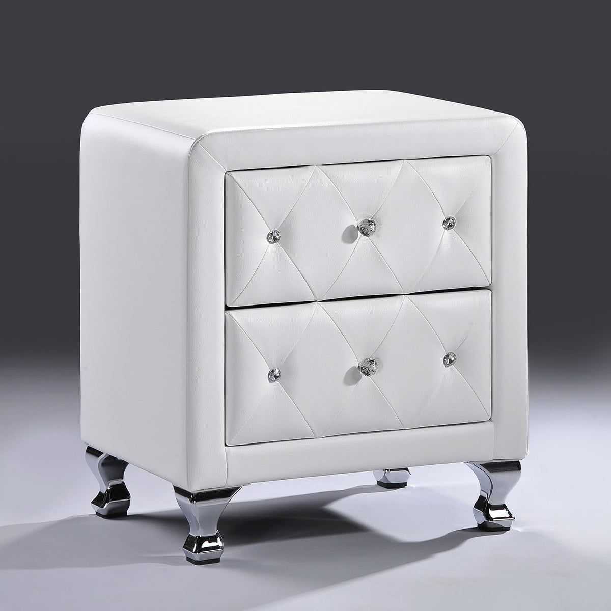 Baxton Studio Stella Crystal Tufted Upholstered Modern Nightstand, White