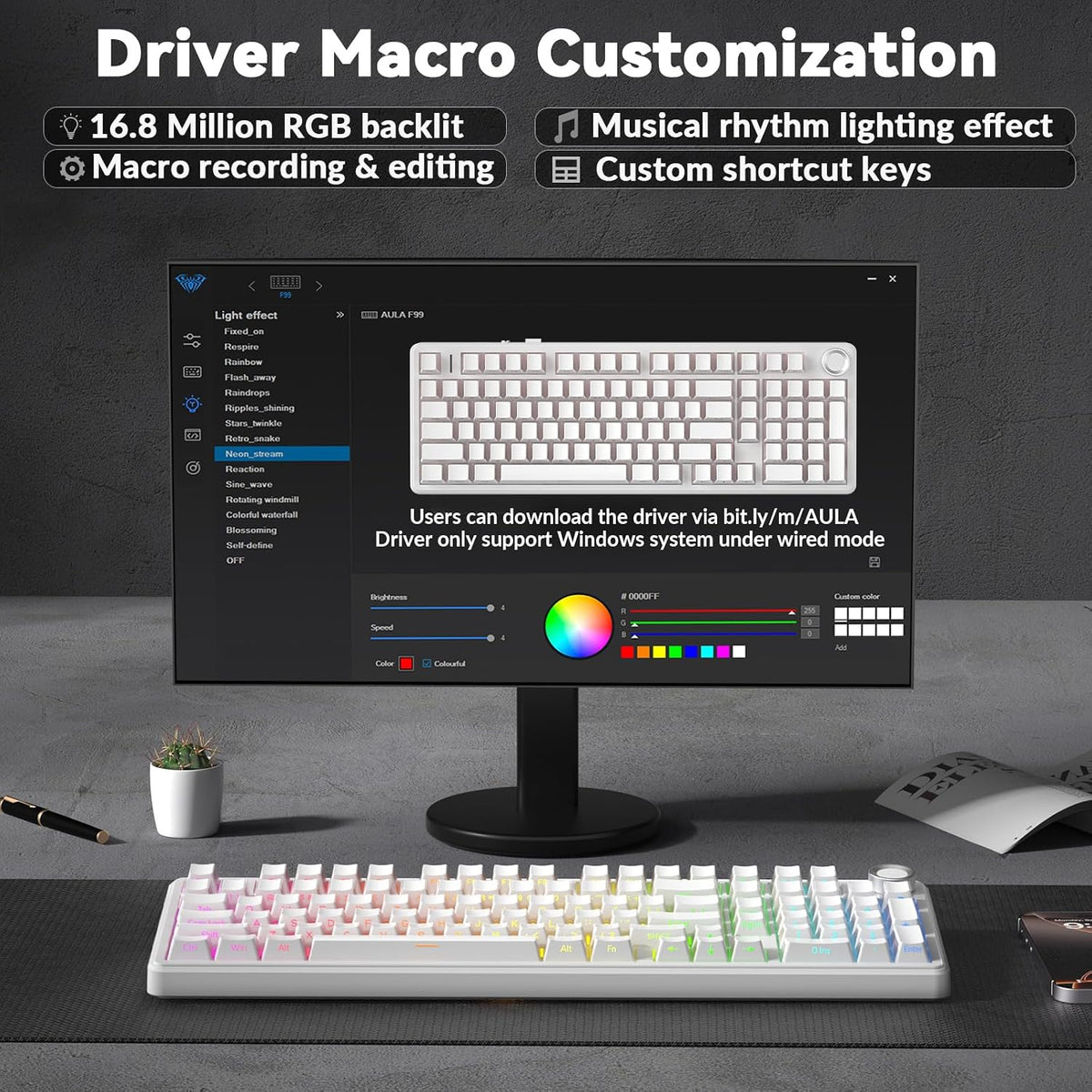 AULA F99 Pro Wireless Mechanical Keyboard-Silent Version,BT5.0/2.4GHz/USB-C H...
