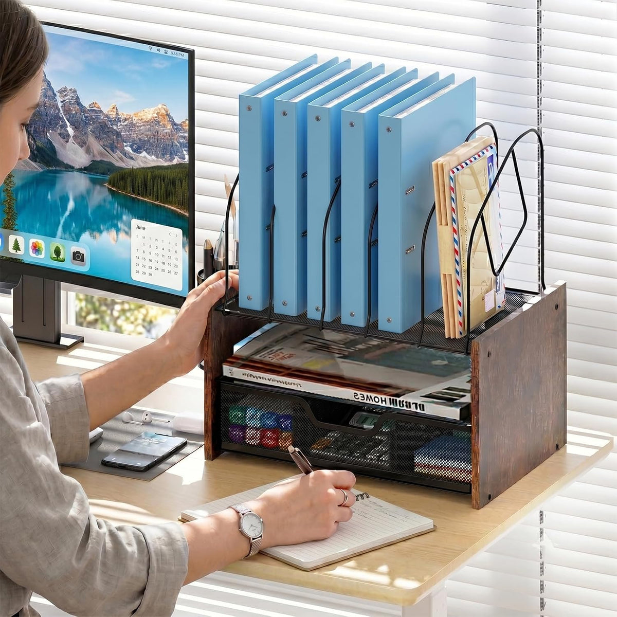 Desk Organizer with Drawer, Desktop File Organizer and Paper Tray Organizer w...
