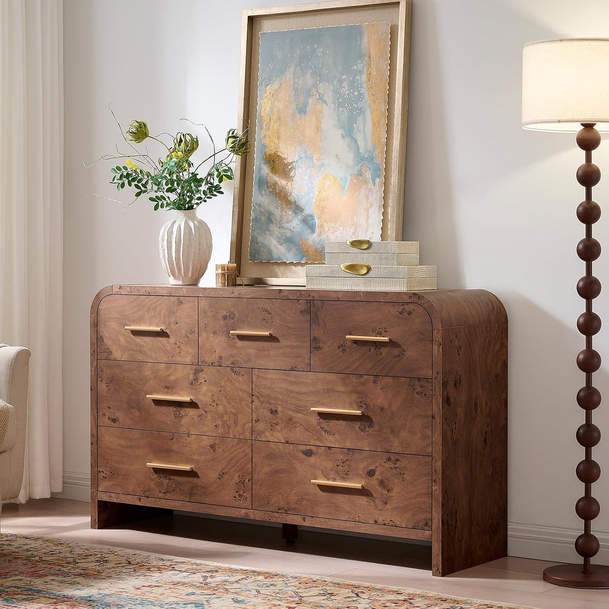 Curved Drawer Dresser for Bedroom with 7 Drawers, 54'' Wide Chest of ...
