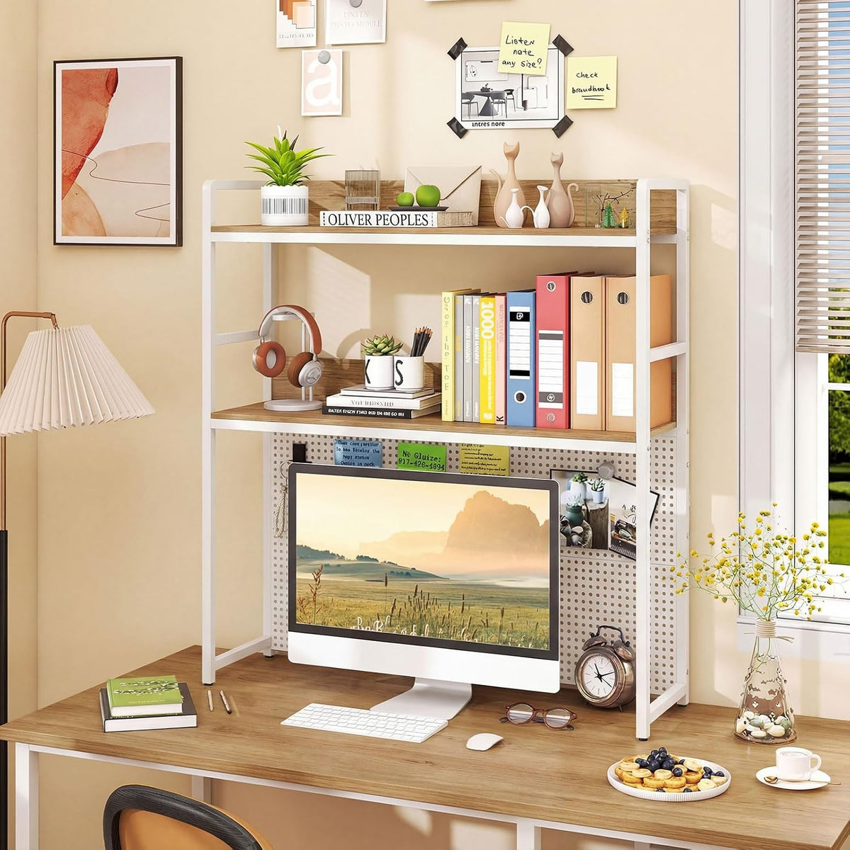 GIANTEX Desktop Bookshelf, 2-Tier Desk Hutch Dorm with Pegboard for up to 32&...