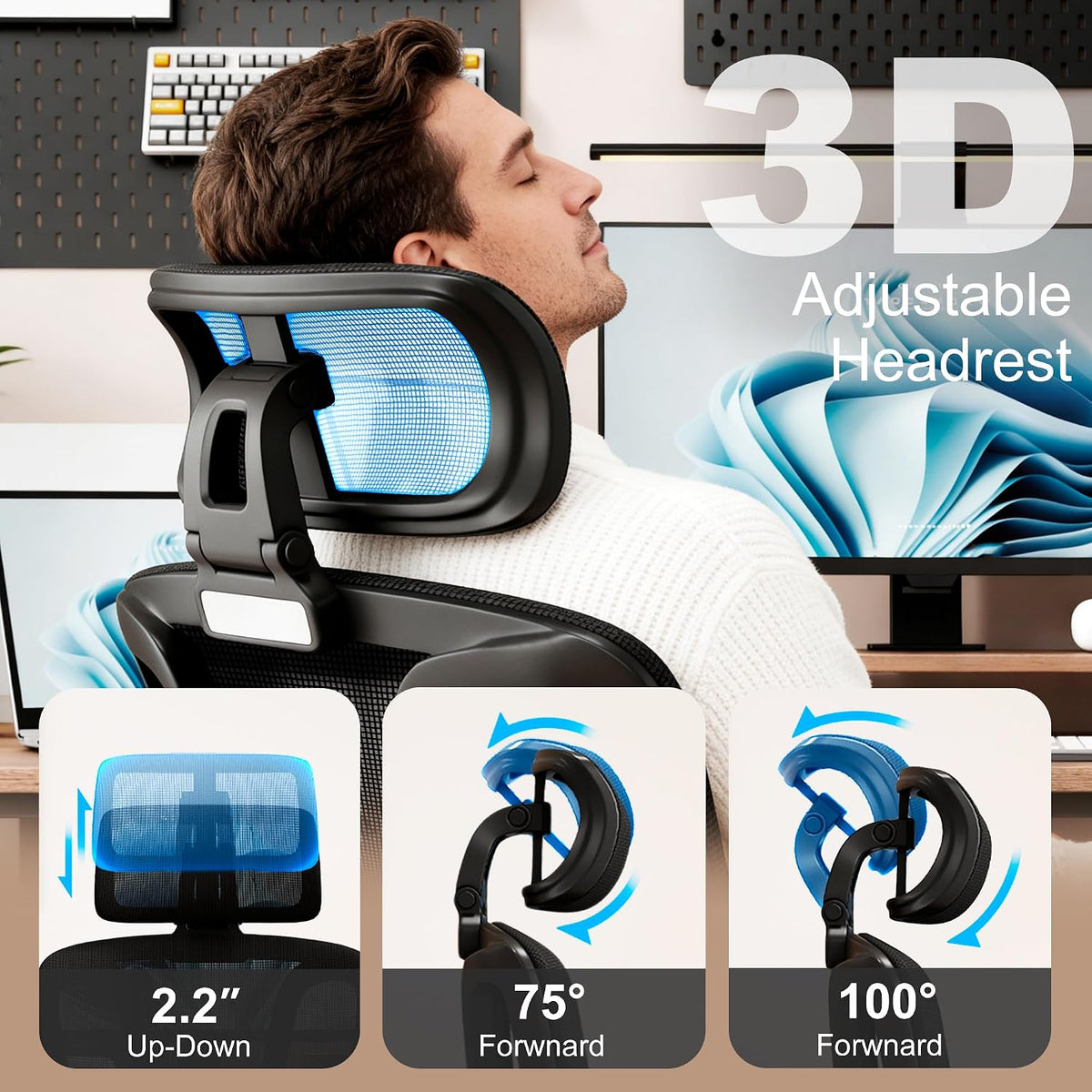 Vonesse Ergonomic Office Chair with Footrest, Desk Chairs with Adjustable 3D ...