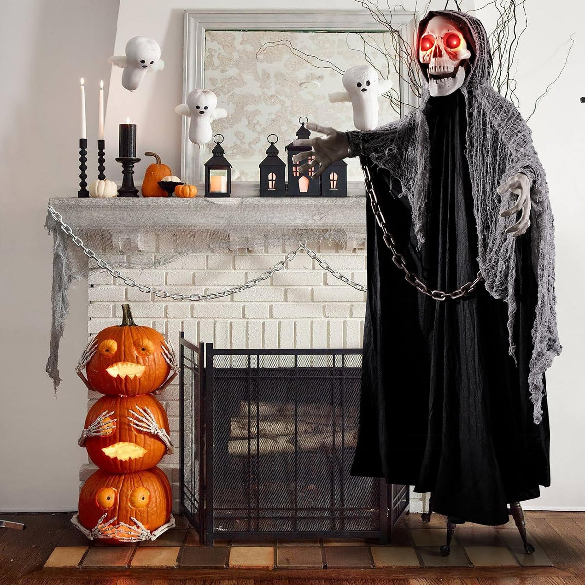 WINTS Halloween Outdoor Decorations,70”Animated Hanging Skeletons Decor Grim ...