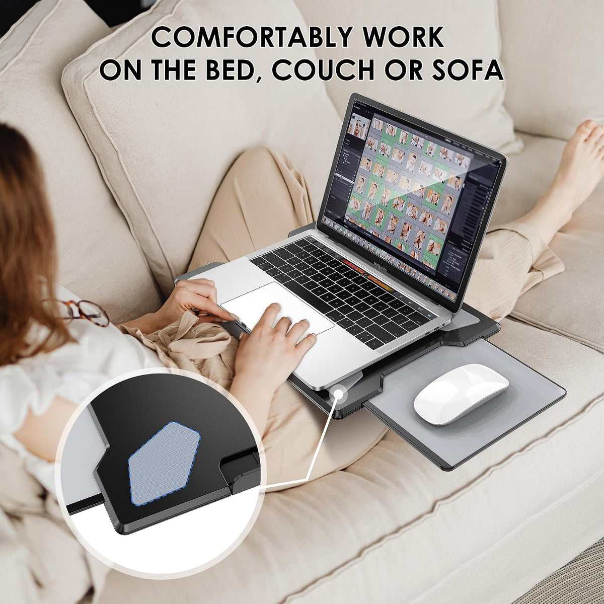 Laptop Lap Desk for Bed & Couch, Portable Laptop Lap Pad with Retractable...