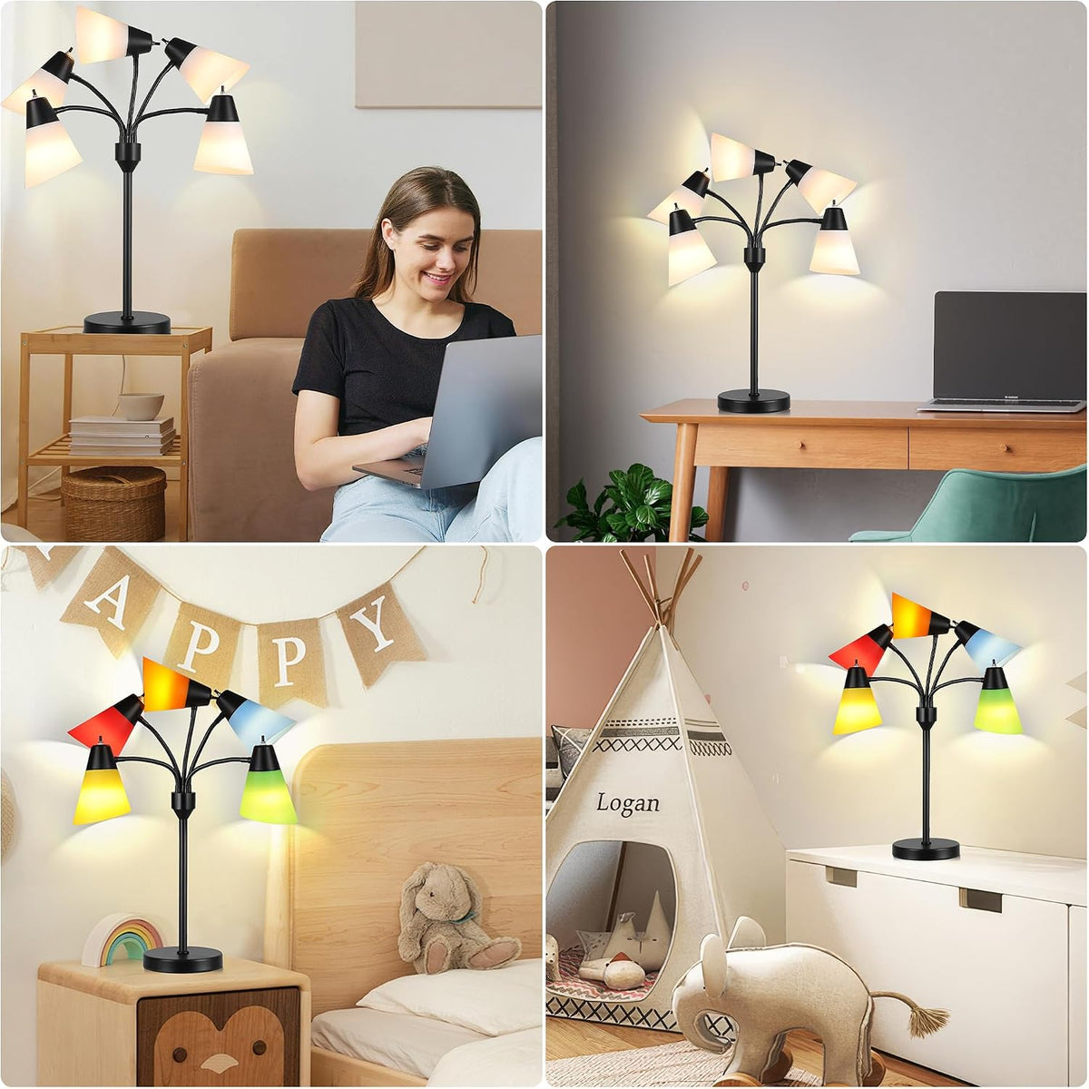 Medusa Bedside Table lamp for Bedroom,Modern Multi Head 5 Shade Lamps, Adjust...