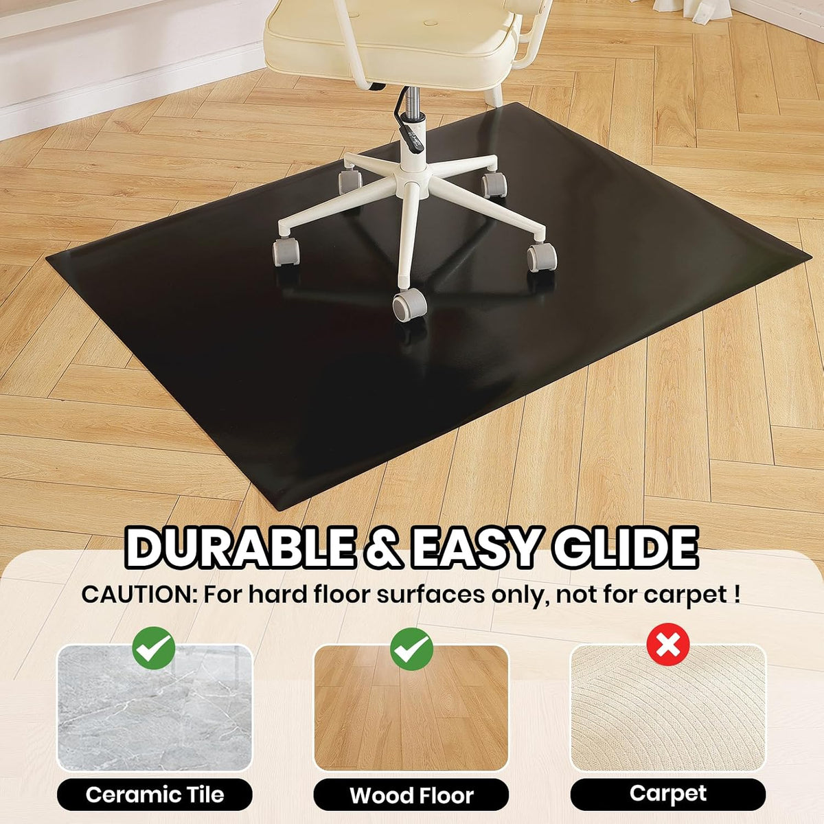 Black Office Chair Mat for Hardwood Floor, 48 x 96 in Desk Floor Protector