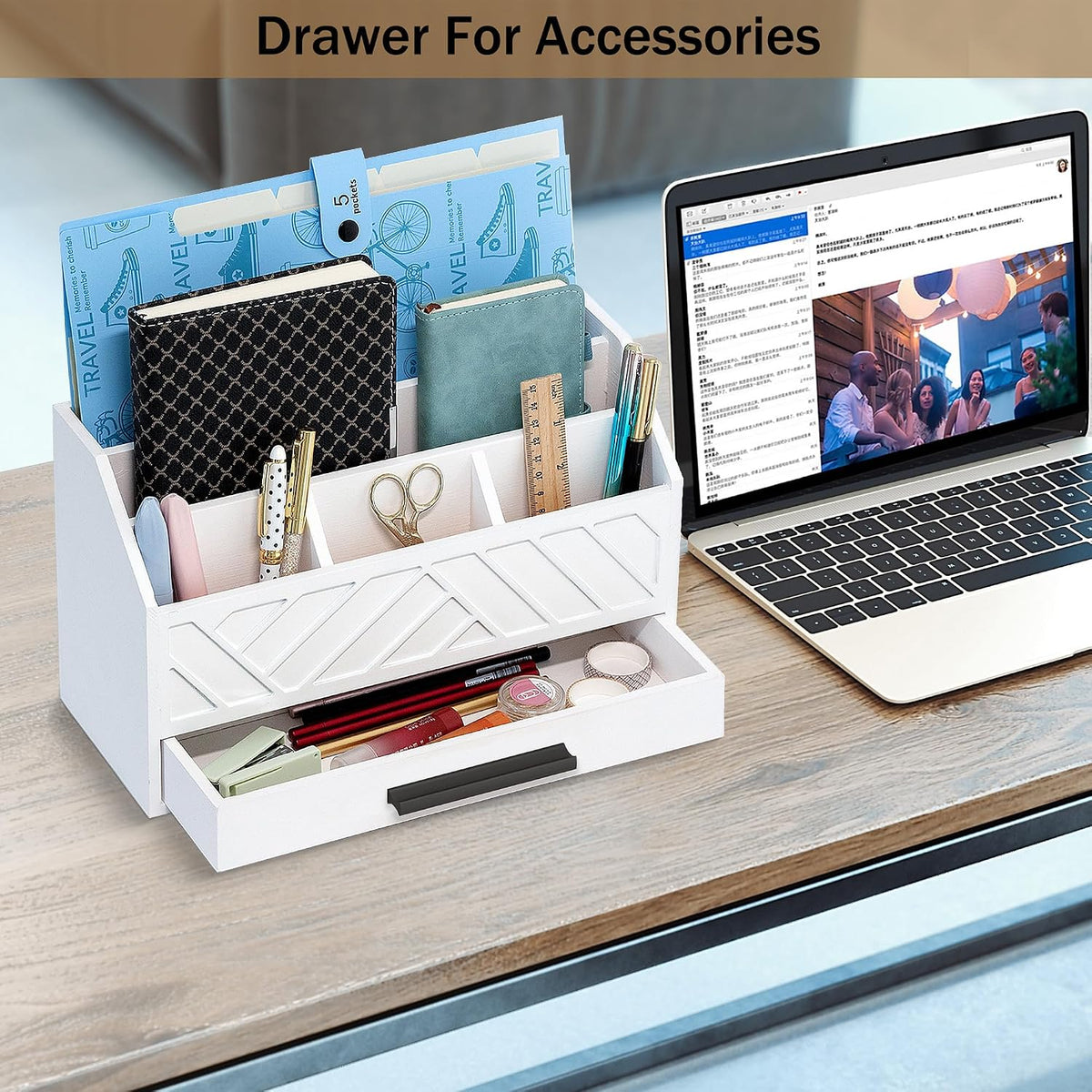 Desk Organizer with Drawer, Countertop Bill Mail Organizer and File Storage