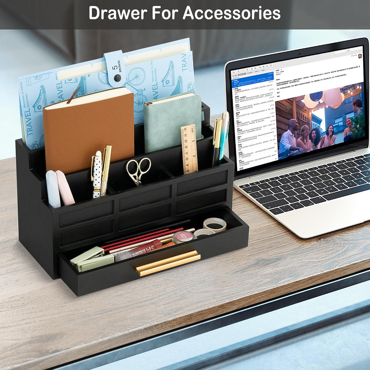 Desk Organizer with Drawer, Countertop Bill Mail Organizer and File Storage