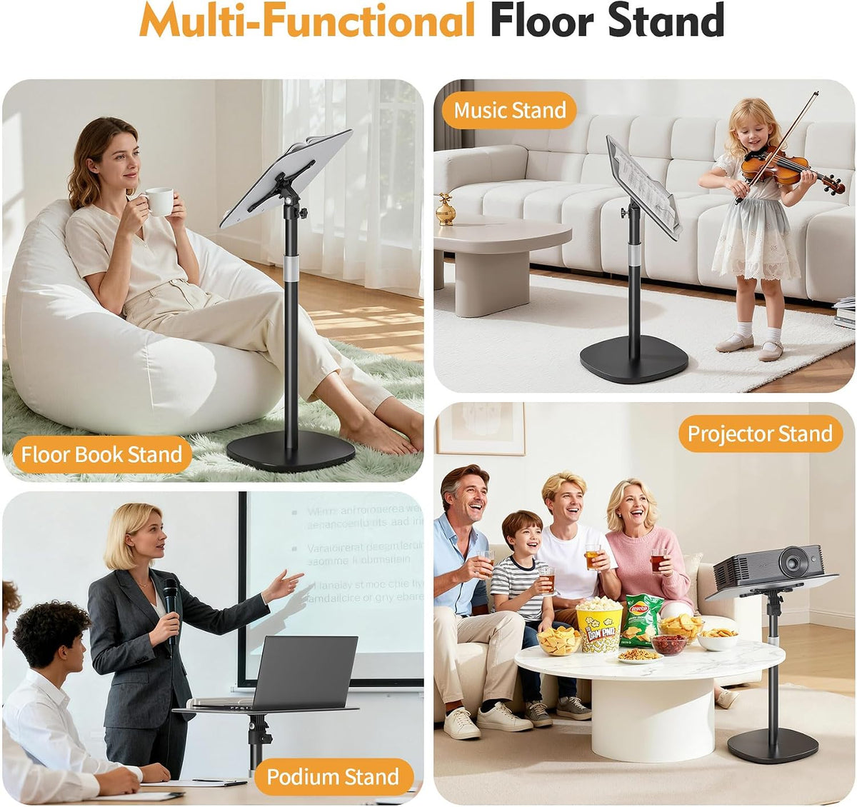 Floor Book Stand for Reading, Height Adjustable 26”-56”Music Stand