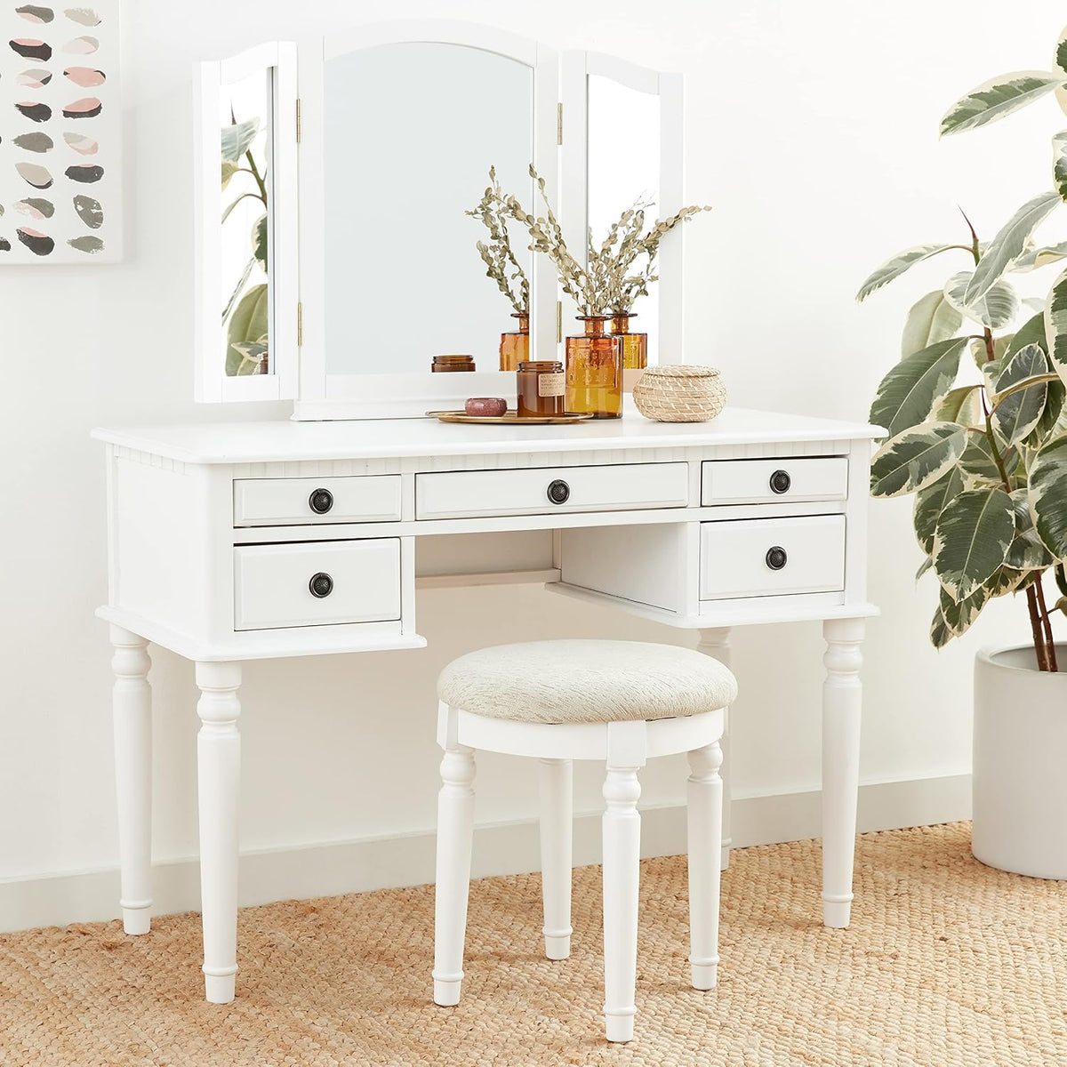 Bobkona St. Croix Collection Vanity Set with Stool, F4074, White