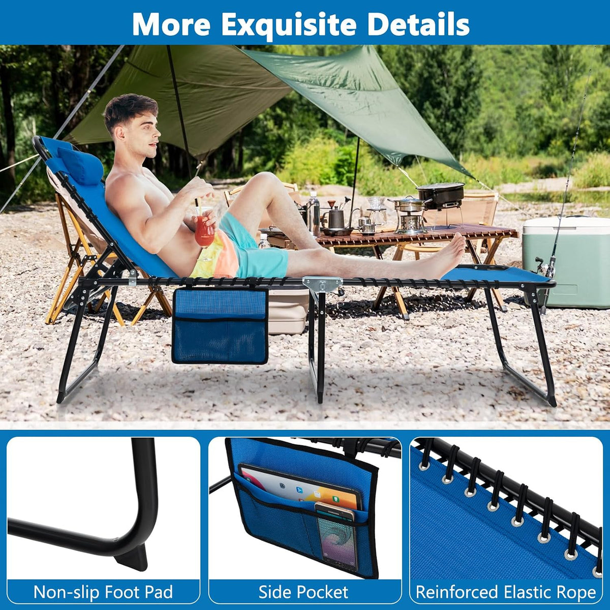 S AFSTAR Outdoor Lounge Chair, Folding Patio Chaise Lounge with 4-Positions B...