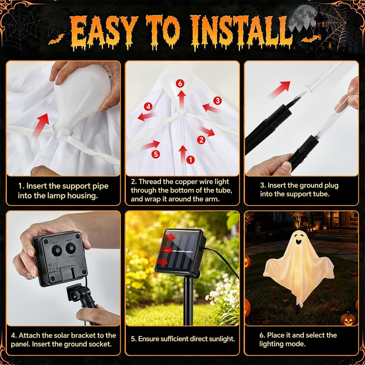5 Pack Halloween Decorations Outdoor - Solar Ghost Light for Yard Decor