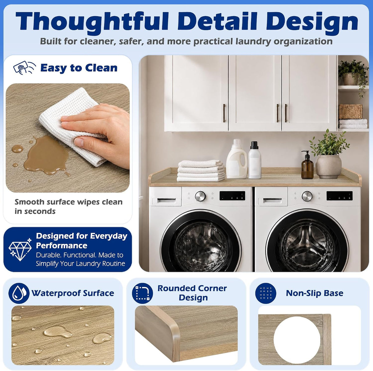 ROYXEN Washer Dryer Countertop, Laundry Countertop Solid Wood, Countertop for...