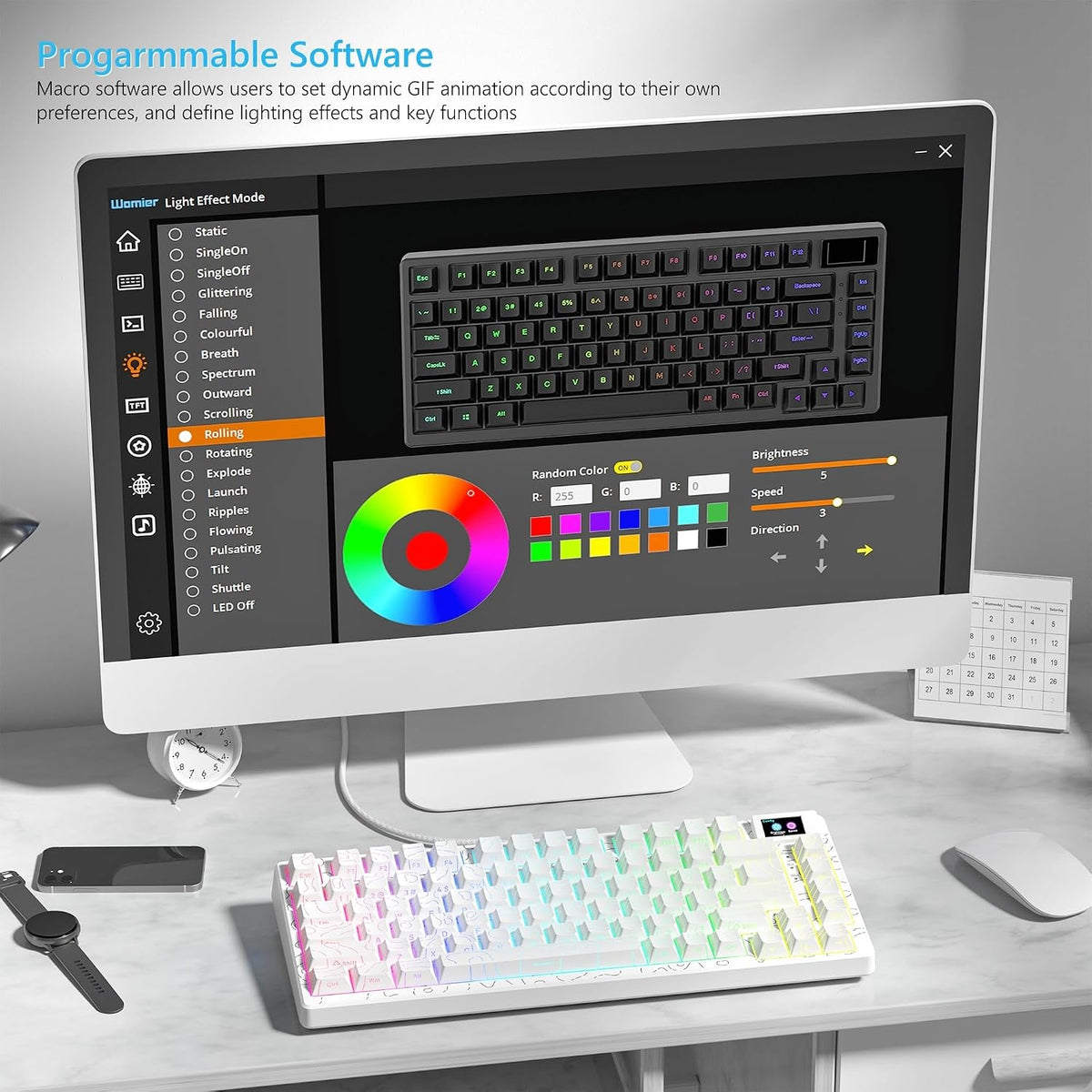 Womier SK80 75% Percent Keyboard Gaming with Color Multimedia Display