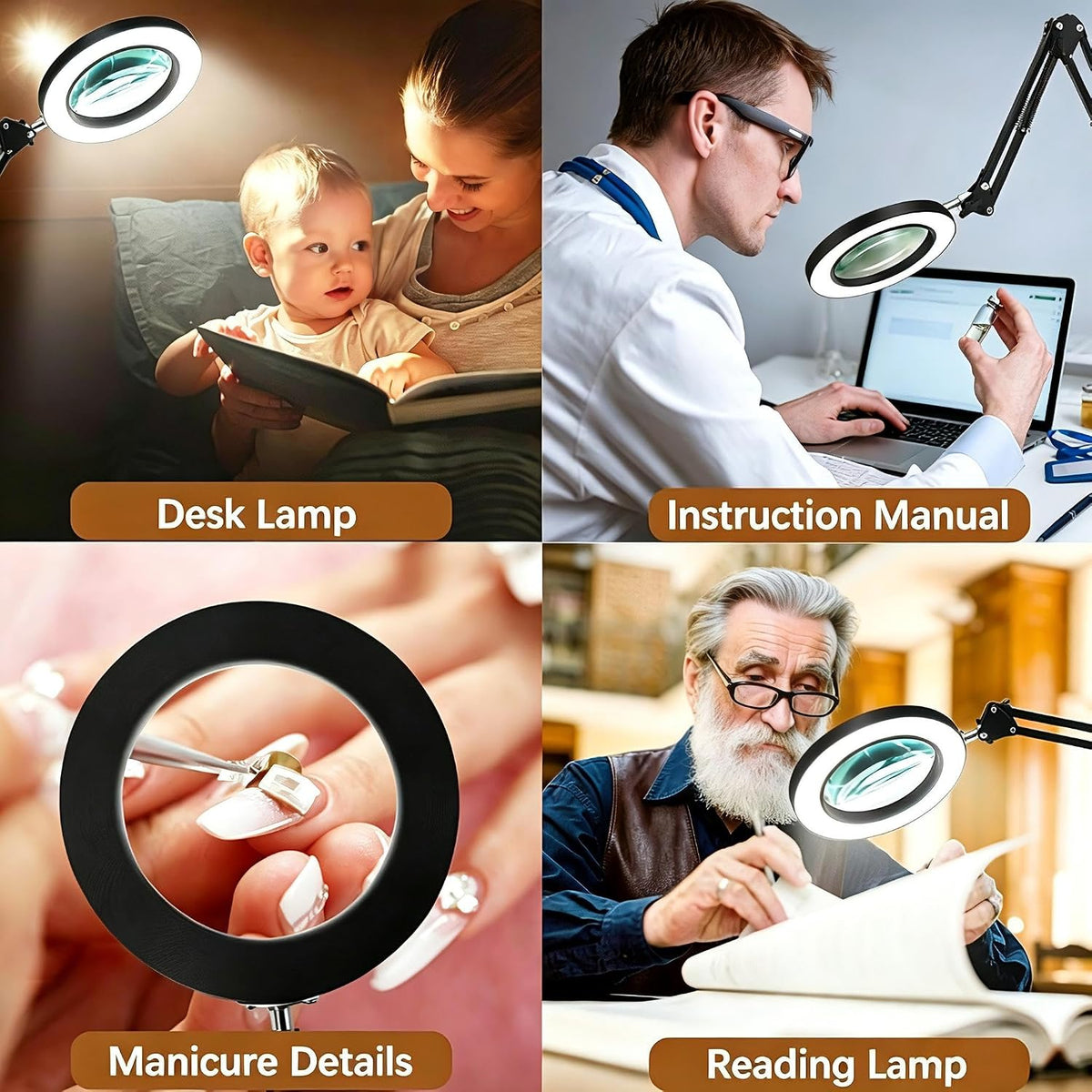 10X Magnifying Glass with Light and Clamp, Magnifier with Light Hands Free3 C...