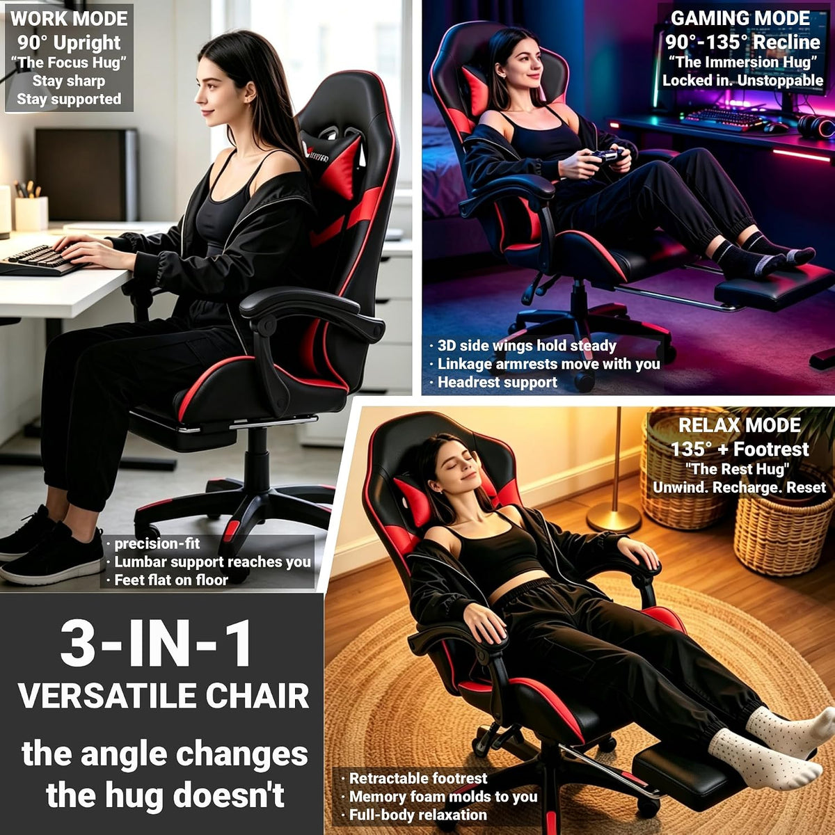 Small Gaming Chair, Home Office Desk Seat with Lumbar Support & Footrest