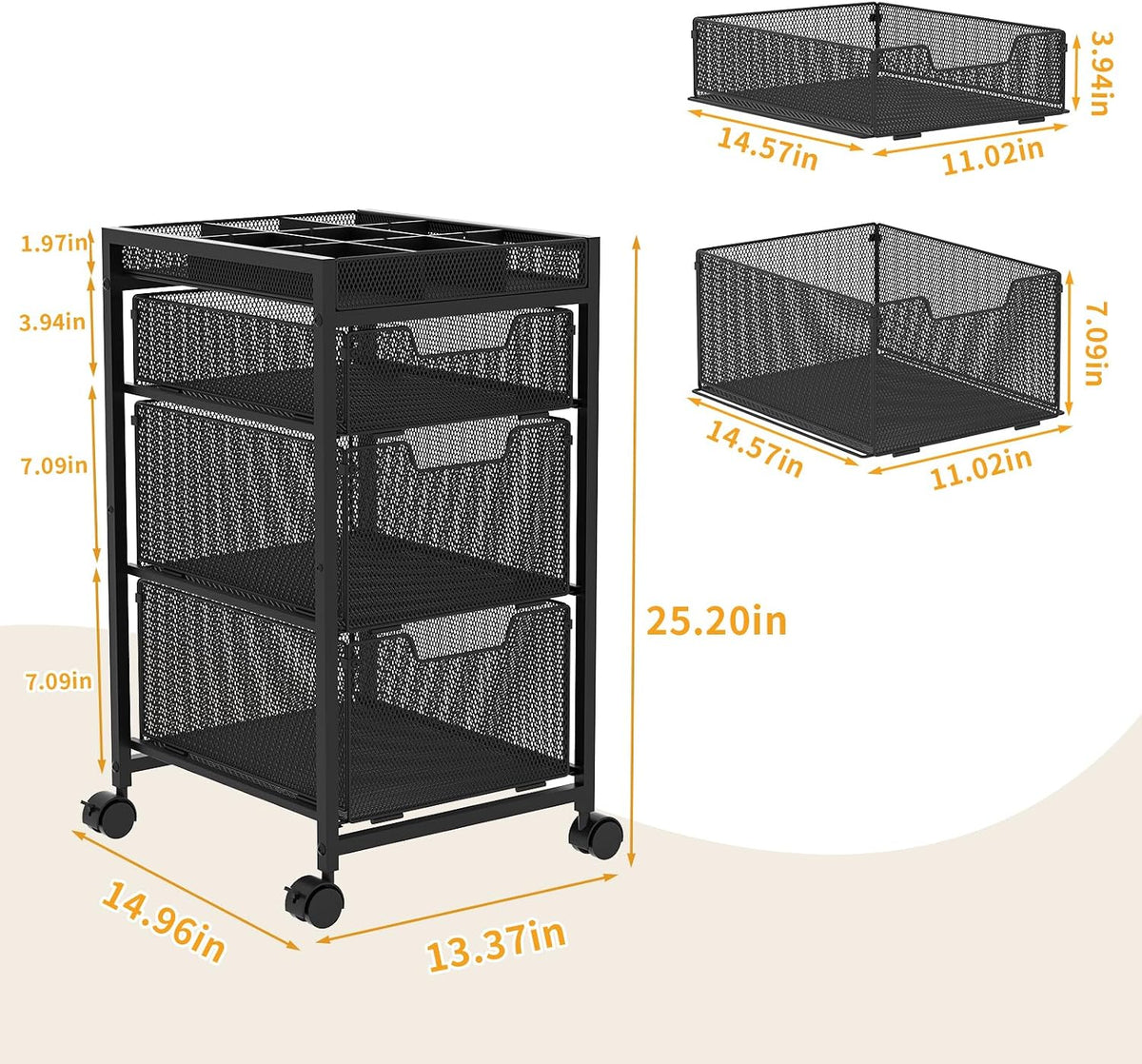 Rolling Utility Cart with 3 Drawers, Craft Organizer and Storage with DIY Div...