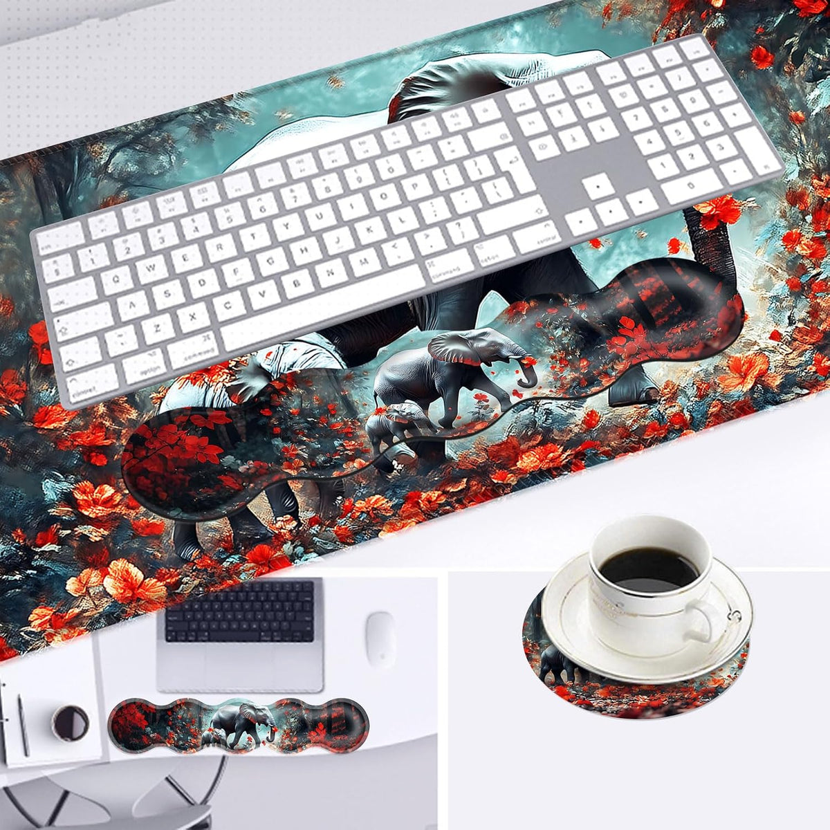 Large Mouse Pad and Keyboard Wrist Rest, Desk Pad for Keyboard and Mouse, 4-i...