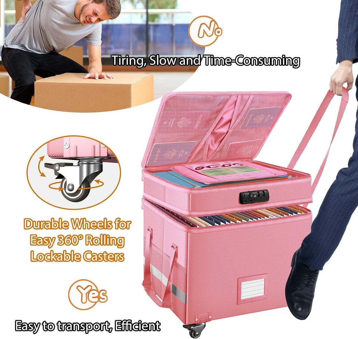 DocSafe File Box with Lock,2-Layer Fireproof Document Box with Wheels,Collaps...