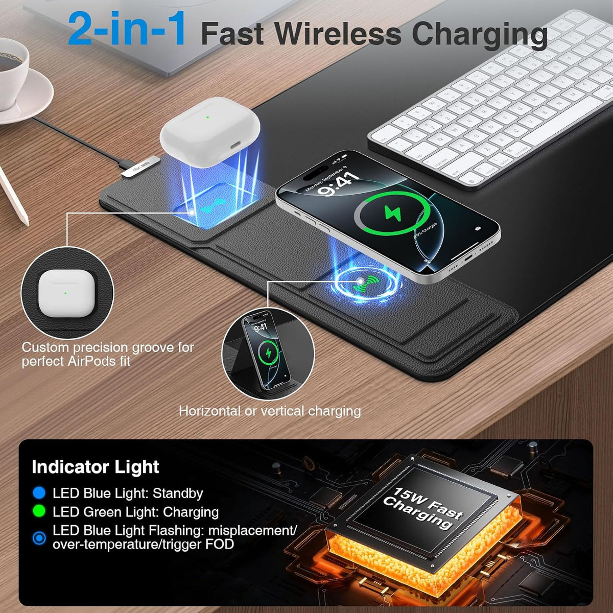Wireless Charging Mouse Pad with Foldable Phone Holder, 31.5"x15.8"...