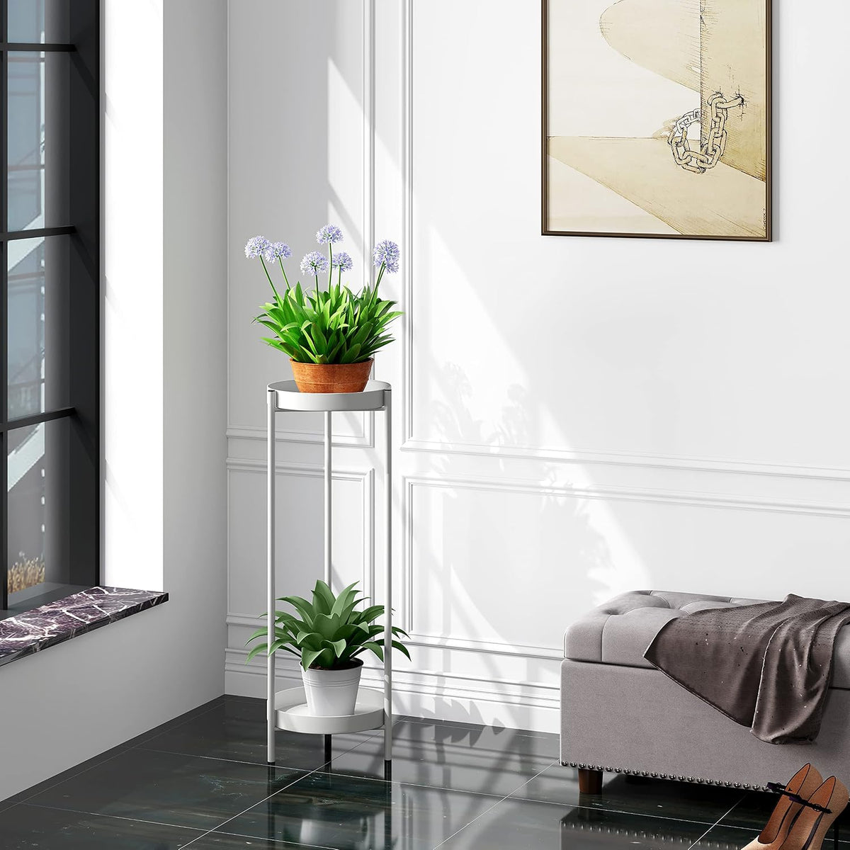 Plant Stand,2 Tier Metal Flower Plants Holder with 2 Removable Display for In...