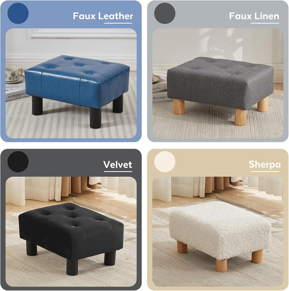 Small Foot Stool Ottoman, Sherpa Footstool Ottoman Foot Rest for Couch, Recta...