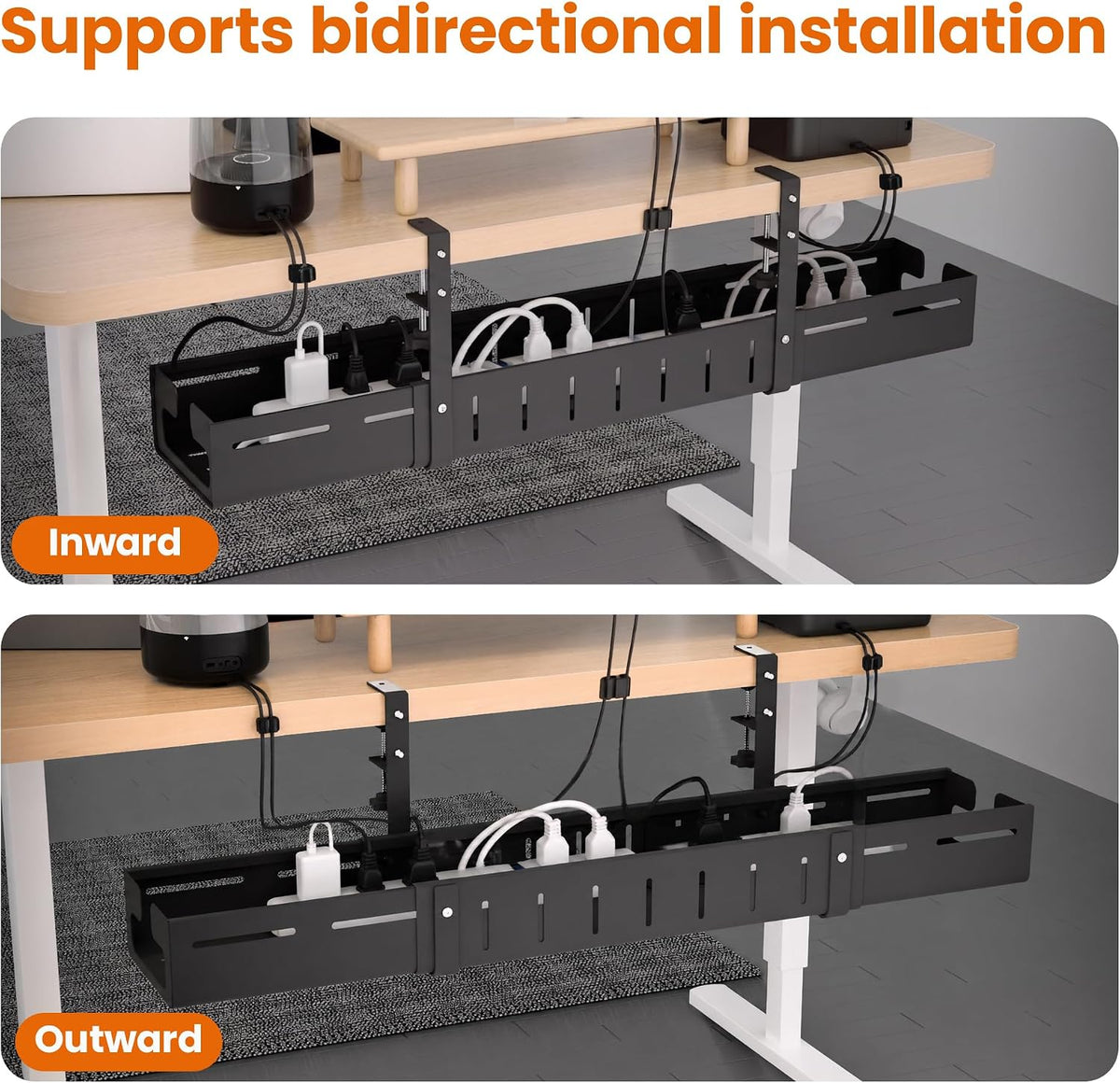 Under Desk Cable Management Tray-No Drill Clamp Moun,Expandable 25.2"–38...