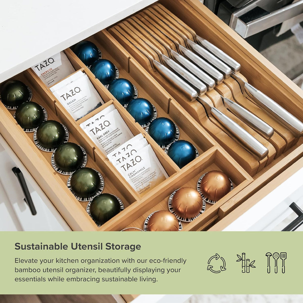 KitchenEdge Tea Bag & Coffee Pod Organizer, 9.7-17 in, Bamboo