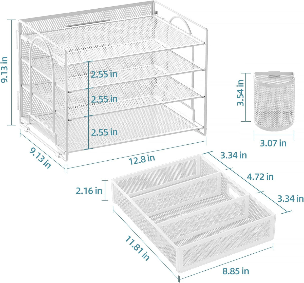 Marbrasse Desk Organizer, 4-Tier Paper File Letter Tray, White