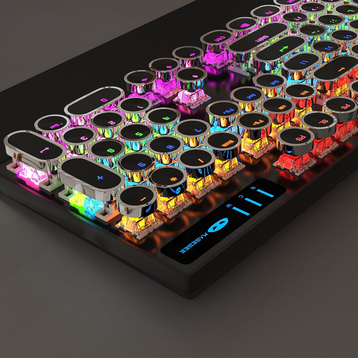 MageGee Typewriter Mechanical Gaming Keyboard, Retro Black Punk Round Keycaps...