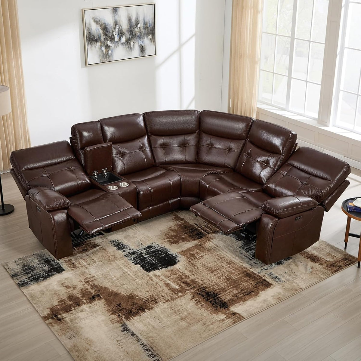 CANMOV Genuine Leather L-Shaped Power Recliner Sectional Corner Sofa