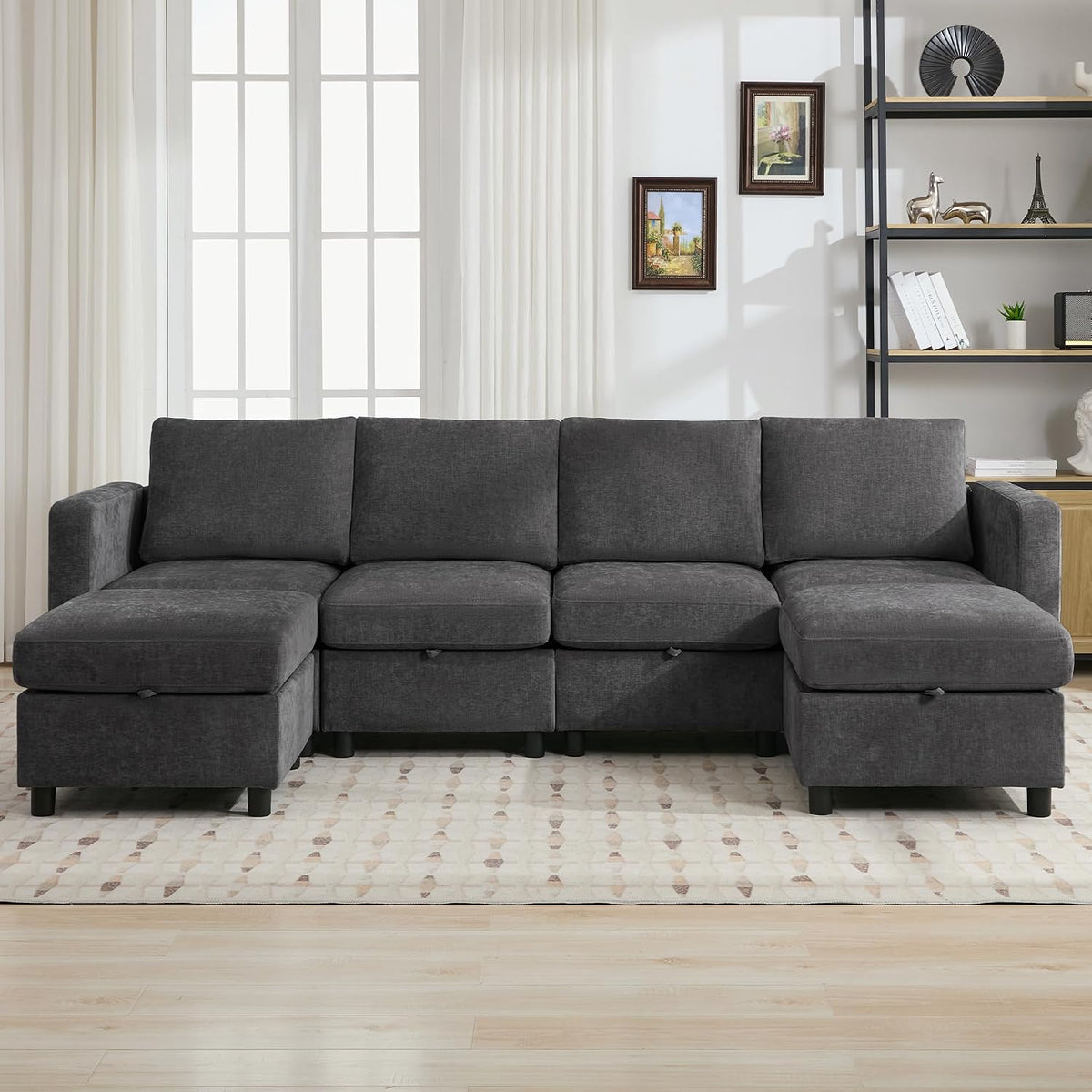 WUTUTUEE 25" Square Storage Ottoman for Modular Couch, Convertible Footr...