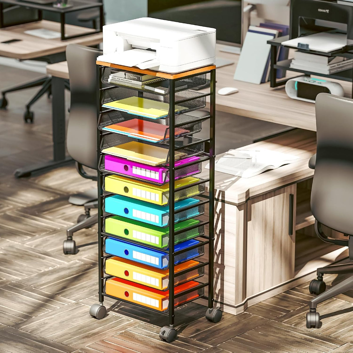 Simple Trending 12-Tier Rolling File Cart, Desk File Organizer with 11 Mesh S...