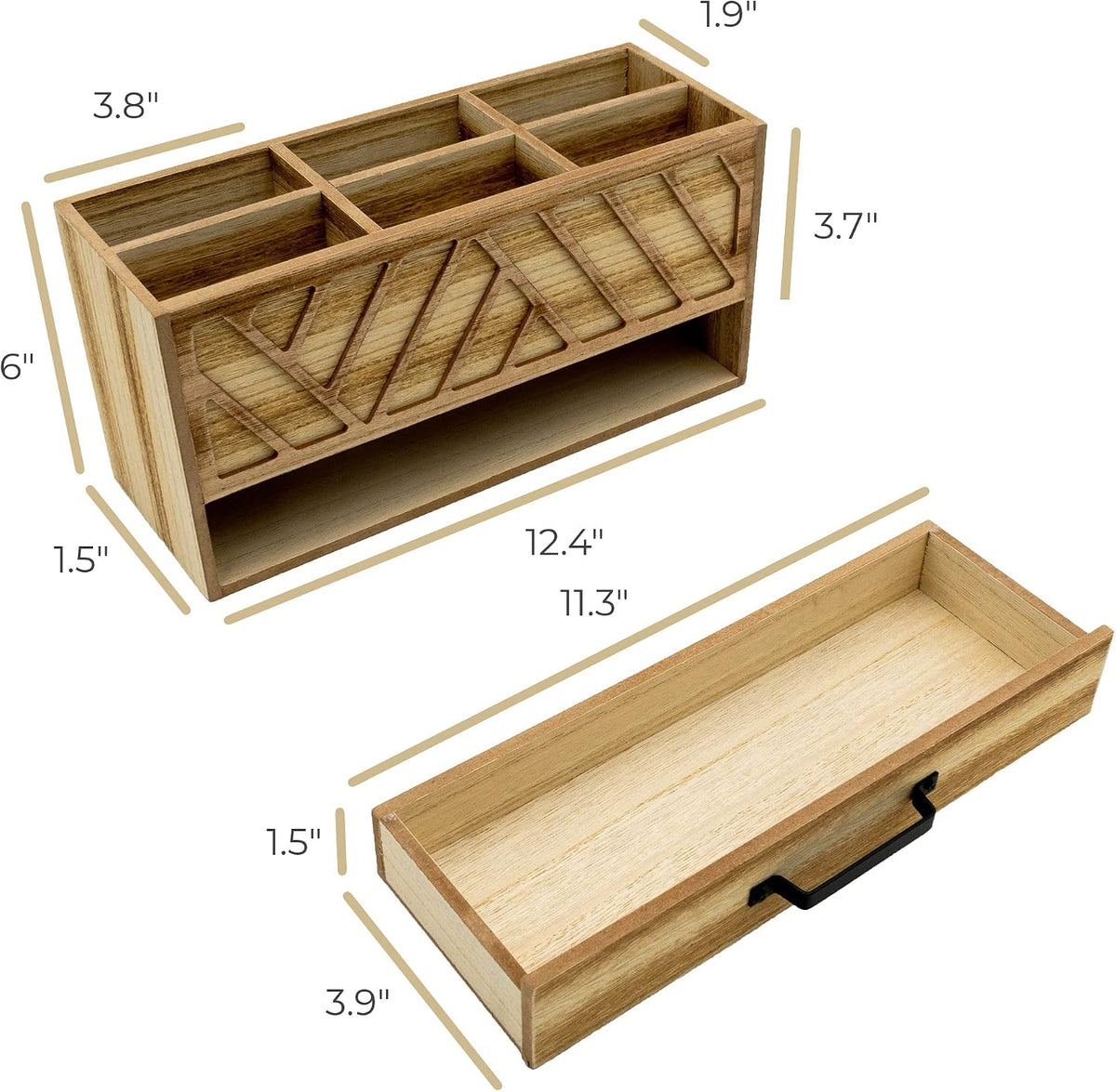 BLU MONACO Natural Wood Desktop Pen Organizer with Drawer - Stylish and Versa...