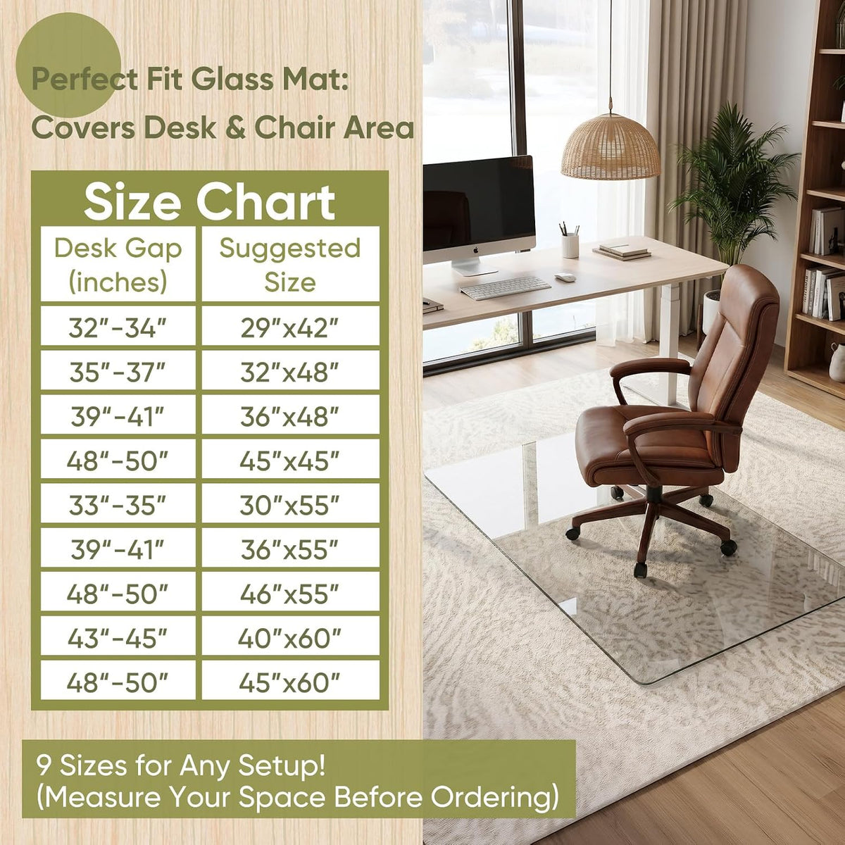 30"x55" Tempered Glass Chair Mat for Carpet & Hardwood Floors