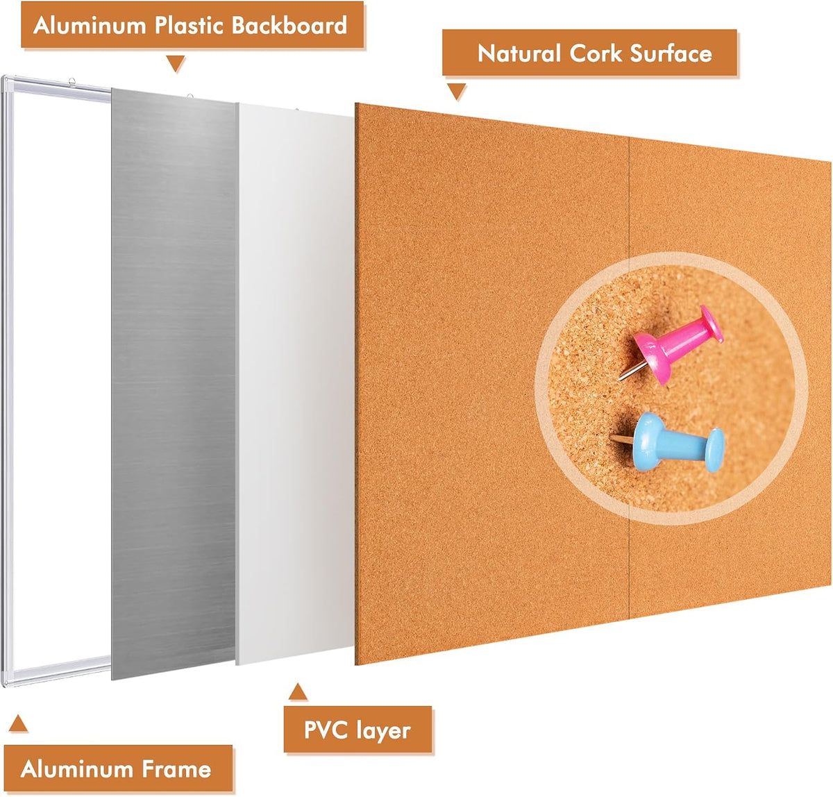 Maxtek Cork Board 48 x 36 in, Large Bulletin Board for Wall Aluminum Framed