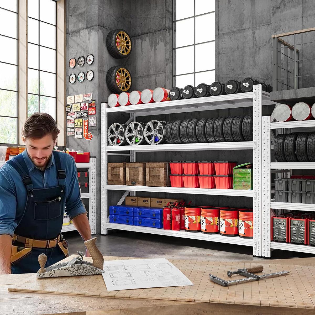 60” Wide Heavy Duty Metal Garage Shelving, Adjustable Storage Shelf