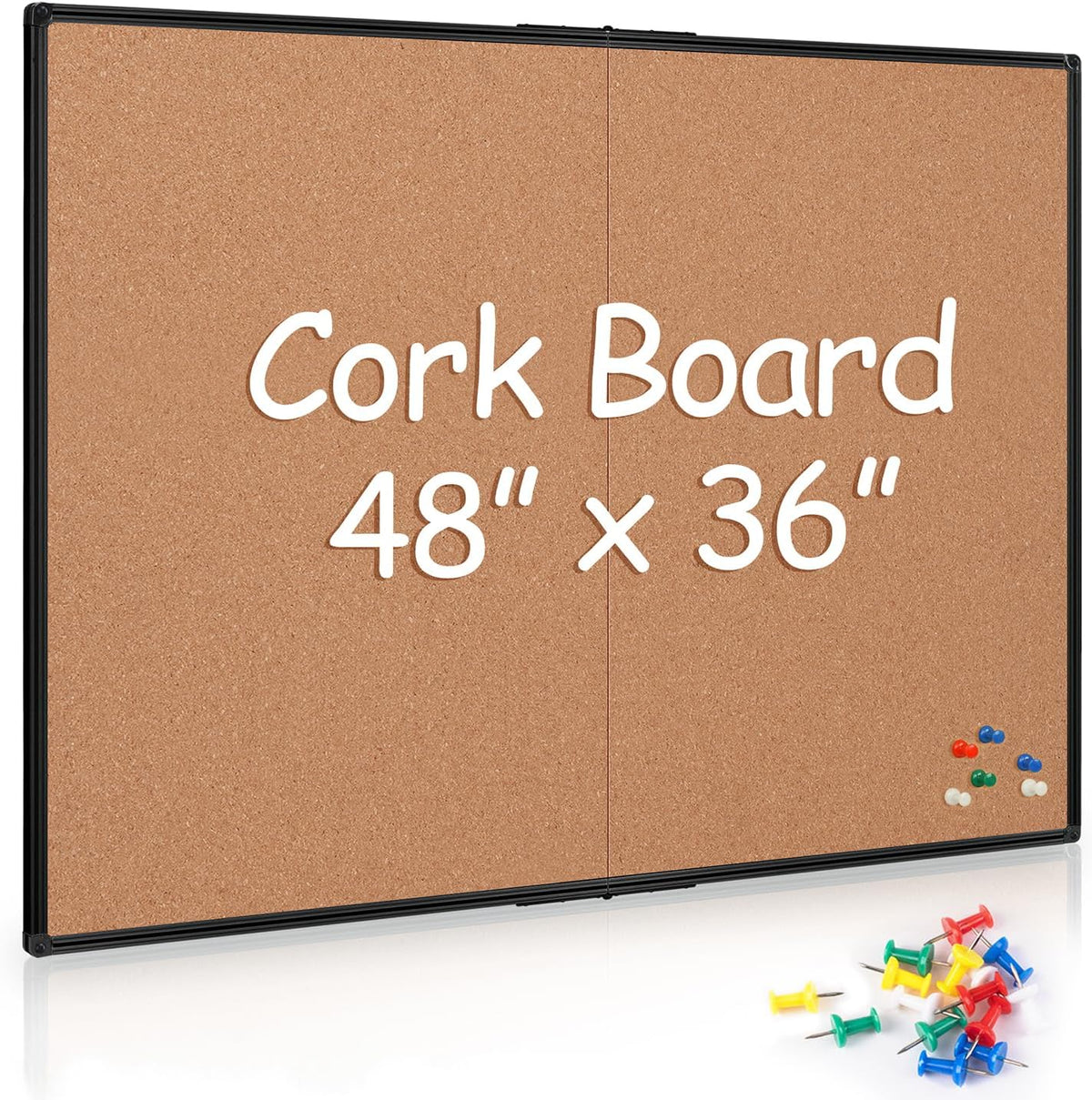 Cork Board Bulletin Board 36 x 48, Foldable Notice Pin Board for Wall, Black ...