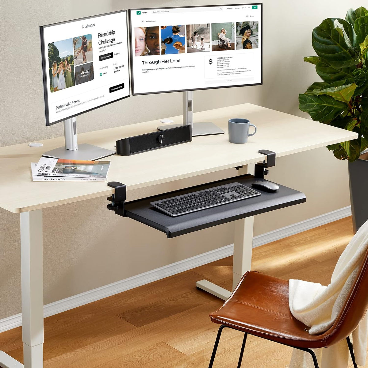 HUANUO Keyboard Tray Under Desk with C Clamp-Large Size, Steady Slide Keyboar...