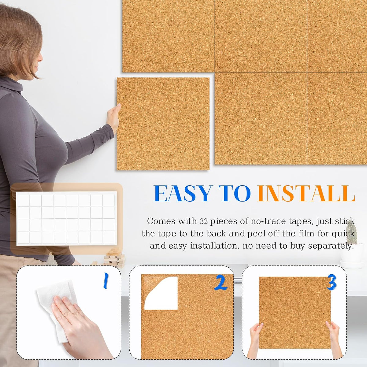 DOLLAR BOSS Cork Board Tiles, 6 Packs 12" x 12" 1/2" Thick Bul...