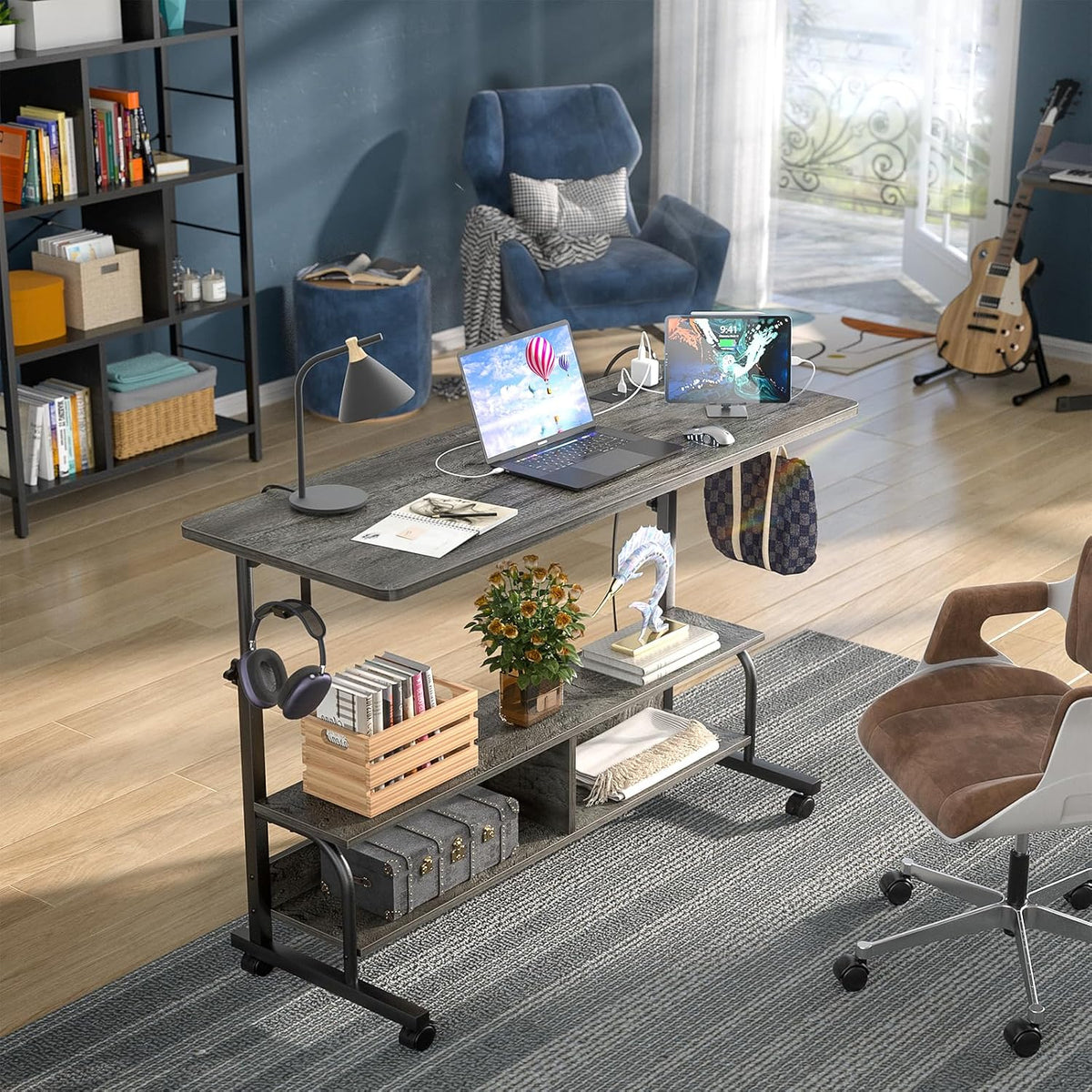 Armocity 47" Rolling Standing Desk with Charging Station for Couch Bed