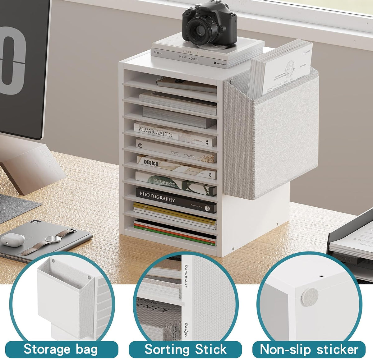Unionly 10Tier Adjustable Mail Sorter,Wood Paper Organizer for Class,Office