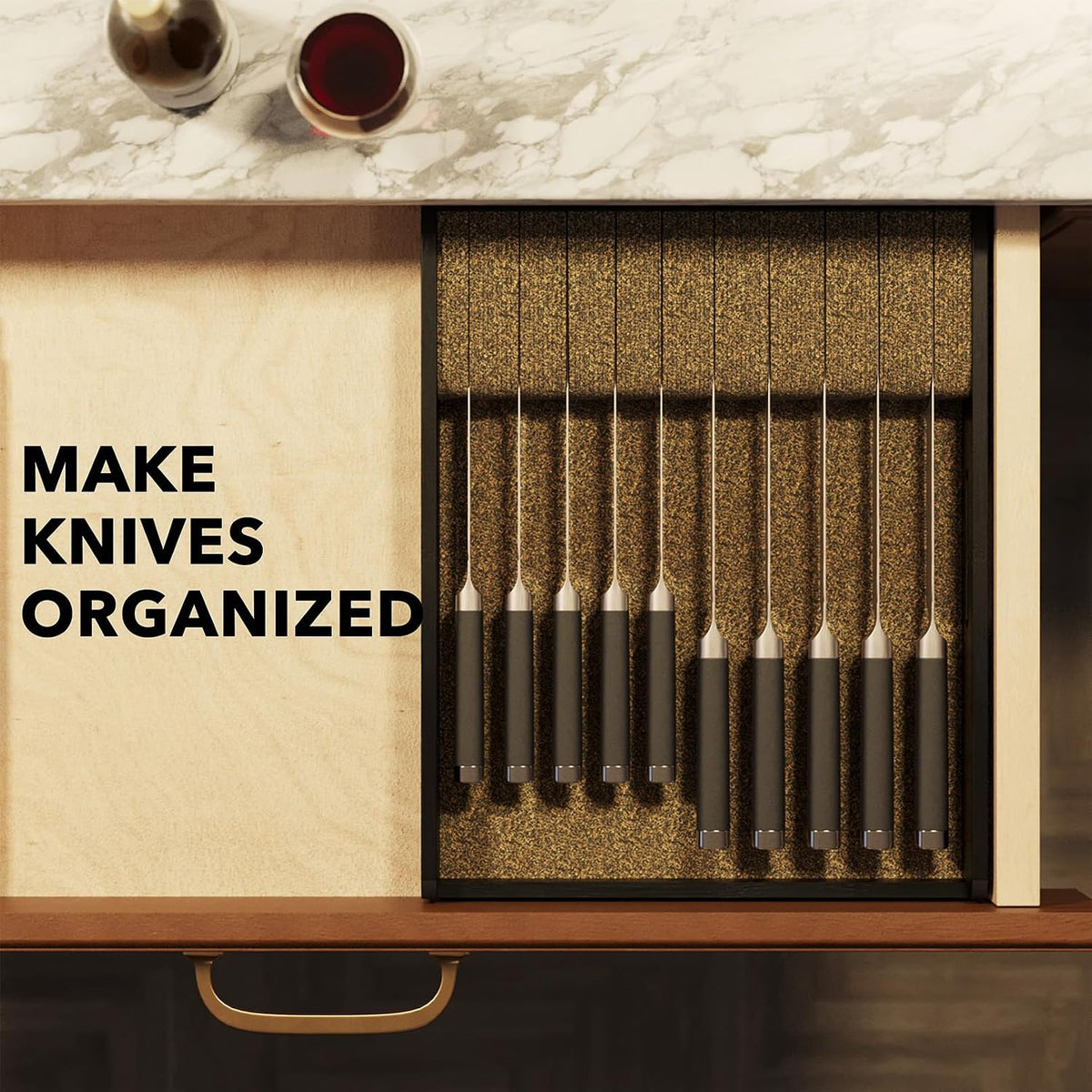 SpaceAid Large Knife Drawer Organizer Bamboo Insert Dock, Kitchen Steak Knive...