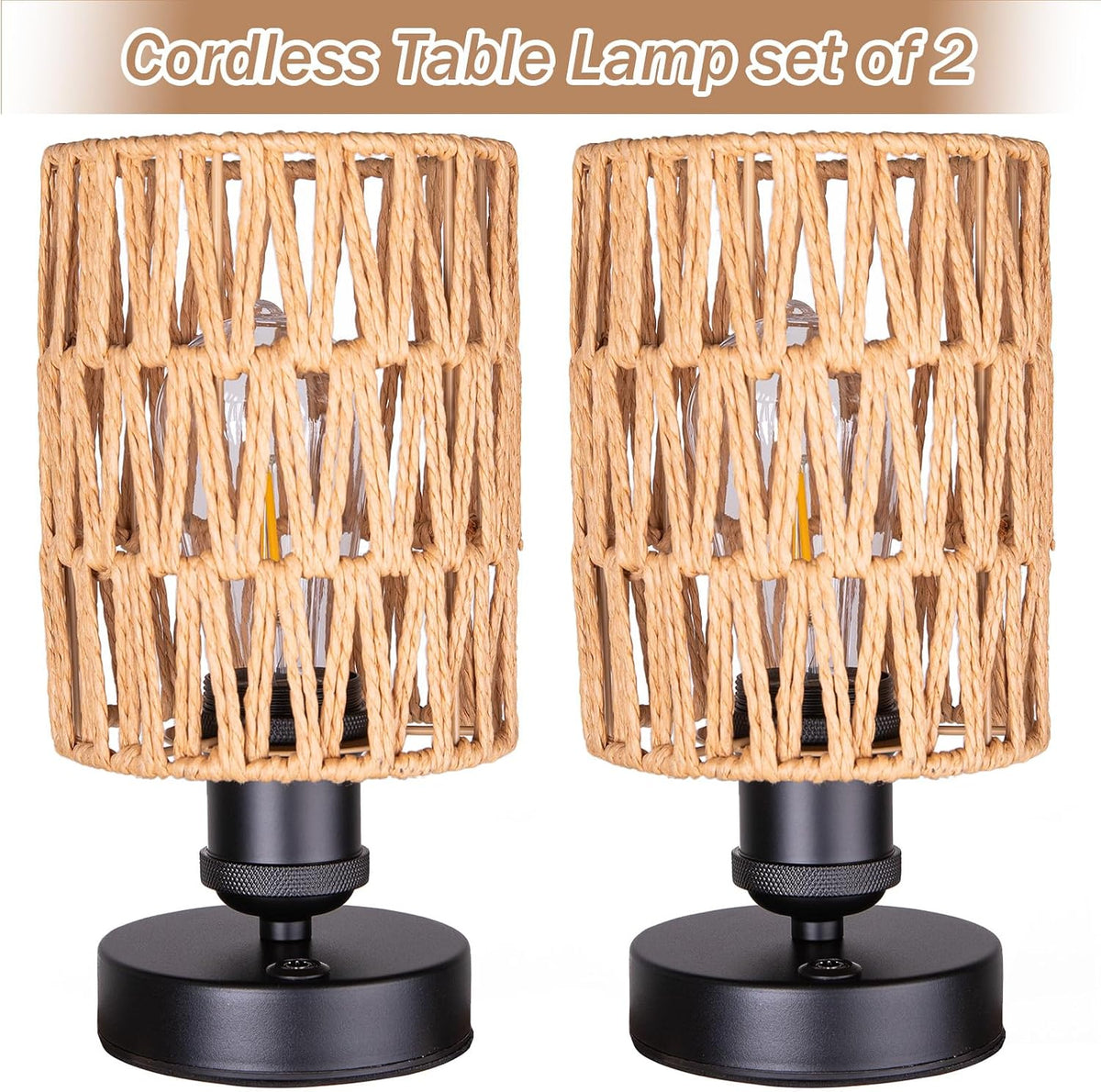 Cordless Rechargeable Outdoor Table Lamps, Battery Operated Table Lamp, Stepl...