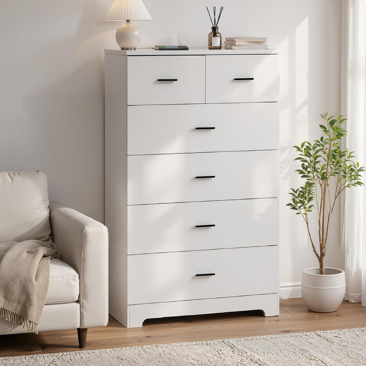 GEPELCN Tall Dresser for Bedroom Wooden 6 Drawer Dresser with Power Outlet Ch...