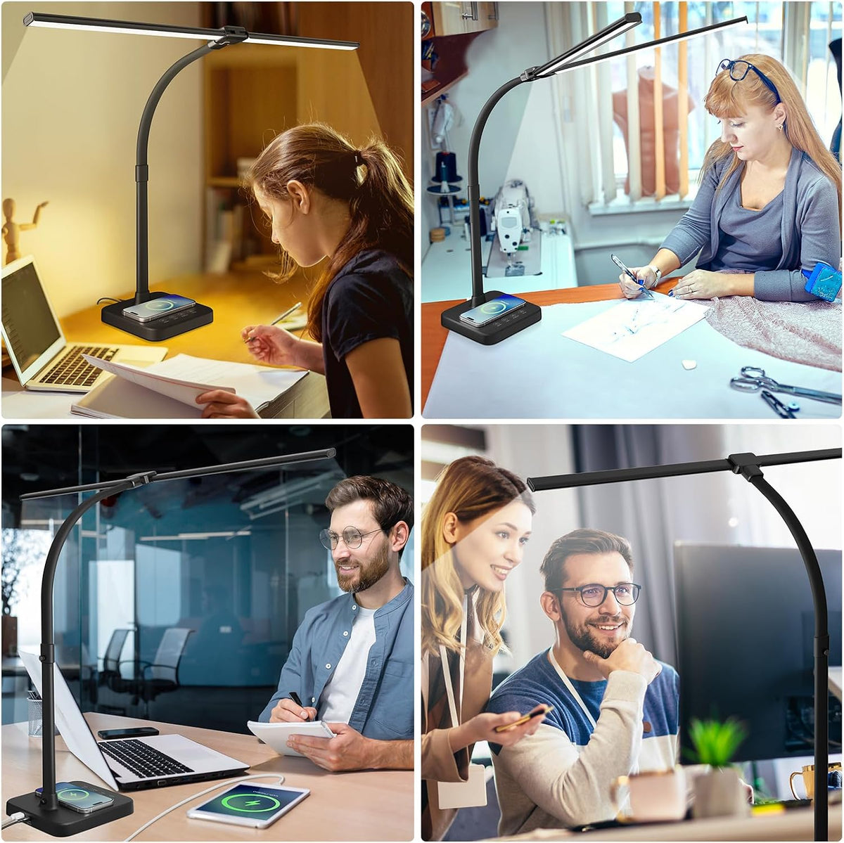 ShineTech LED Desk Lamp, 24W Double Head Desk Light with Wireless Charging