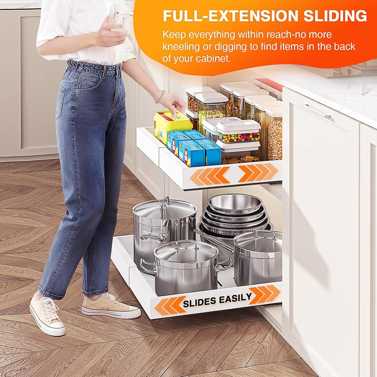 2 Pack Expandable Pull Out Cabinet Organizer,16.54" Deep,White